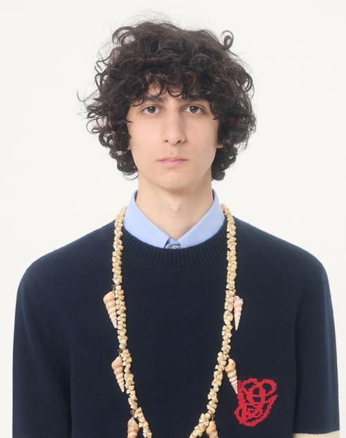 Valentino - Vgエンブロイダリー ウール ニットプル - ネイビー/バター - メンズ - ニット